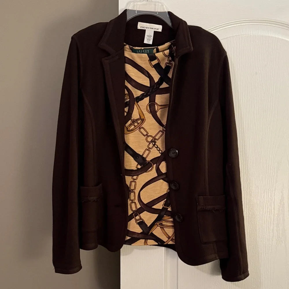 Lauren Ralph Lauren Top & Brown Blazer🐴Bundle - Picture 2 of 8
